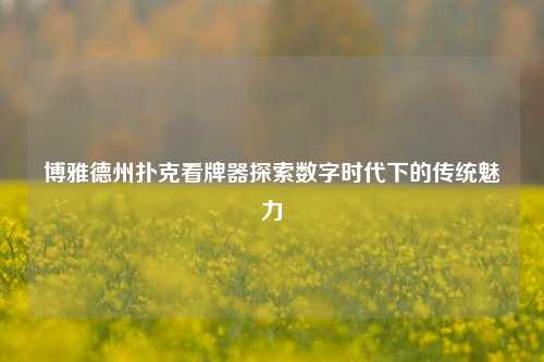 博雅德州扑克看牌器探索数字时代下的传统魅力