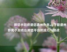 🥇微信小游戏德信德州扑克app下载德州扑克小游戏在微信平台的流行与挑战