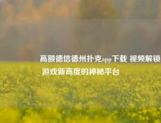 🎖️高额德信德州扑克app下载 视频解锁游戏新高度的神秘平台