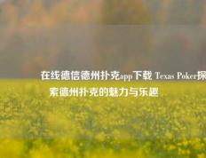🥉在线德信德州扑克app下载 Texas Poker探索德州扑克的魅力与乐趣