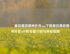 🥉星佳德信德州扑克app下载星佳德信德州扑克APP的全面介绍与体验指南