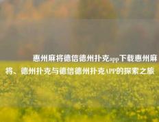 🥇惠州麻将德信德州扑克app下载惠州麻将、德州扑克与德信德州扑克APP的探索之旅