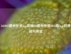 3d2025德州扑克app说明3D德州扑克2025版App的使用与体验