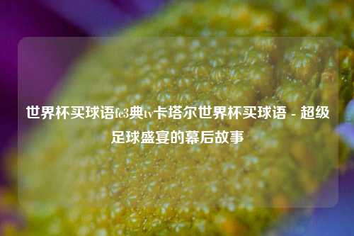 世界杯买球语fc3典tv卡塔尔世界杯买球语 - 超级足球盛宴的幕后故事