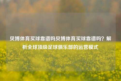 贝博体育买球靠谱吗贝博体育买球靠谱吗？解析全球顶级足球俱乐部的运营模式