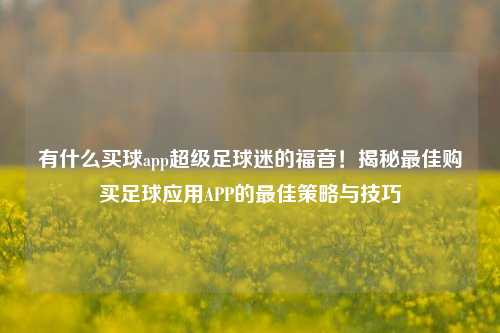 有什么买球app超级足球迷的福音！揭秘最佳购买足球应用APP的最佳策略与技巧