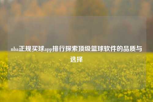 nba正规买球app排行探索顶级篮球软件的品质与选择