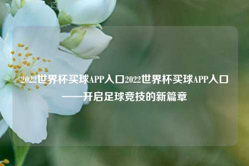 2022世界杯买球APP入口2022世界杯买球APP入口——开启足球竞技的新篇章