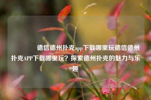 🏅德信德州扑克app下载哪里玩德信德州扑克APP下载哪里玩？探索德州扑克的魅力与乐趣