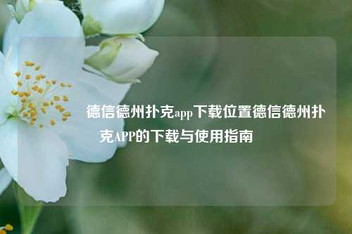 🥇德信德州扑克app下载位置德信德州扑克APP的下载与使用指南