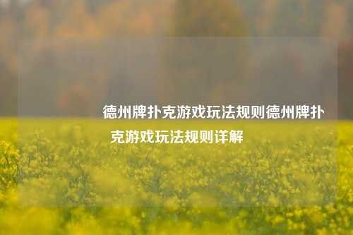 🎖️德州牌扑克游戏玩法规则德州牌扑克游戏玩法规则详解