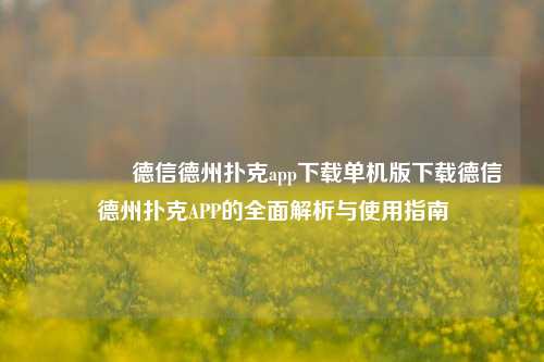 🏅德信德州扑克app下载单机版下载德信德州扑克APP的全面解析与使用指南