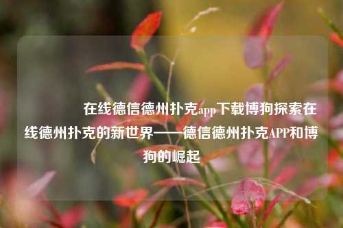 🏆在线德信德州扑克app下载博狗探索在线德州扑克的新世界——德信德州扑克APP和博狗的崛起