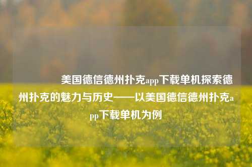 🥈美国德信德州扑克app下载单机探索德州扑克的魅力与历史——以美国德信德州扑克app下载单机为例