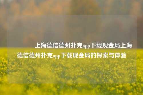 🥇上海德信德州扑克app下载现金局上海德信德州扑克app下载现金局的探索与体验