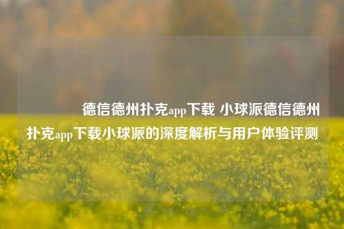🥉德信德州扑克app下载 小球派德信德州扑克app下载小球派的深度解析与用户体验评测