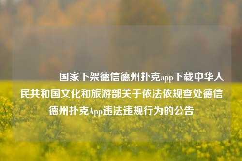 🏅国家下架德信德州扑克app下载中华人民共和国文化和旅游部关于依法依规查处德信德州扑克App违法违规行为的公告
