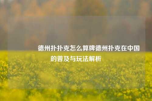 🥇德州扑扑克怎么算牌德州扑克在中国的普及与玩法解析