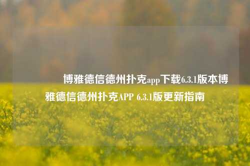 👍博雅德信德州扑克app下载6.3.1版本博雅德信德州扑克APP 6.3.1版更新指南