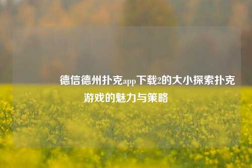 🥈德信德州扑克app下载2的大小探索扑克游戏的魅力与策略