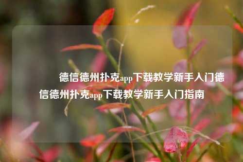 🏅德信德州扑克app下载教学新手入门德信德州扑克app下载教学新手入门指南