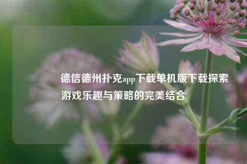 🥈德信德州扑克app下载单机版下载探索游戏乐趣与策略的完美结合