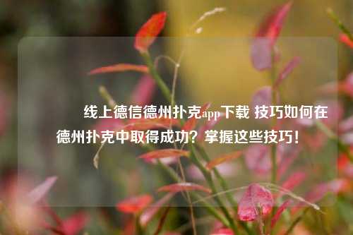 👉线上德信德州扑克app下载 技巧如何在德州扑克中取得成功？掌握这些技巧！