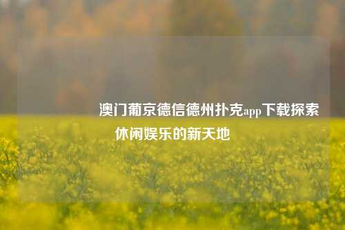 🎖️澳门葡京德信德州扑克app下载探索休闲娱乐的新天地