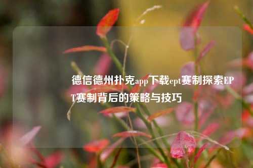 🎖️德信德州扑克app下载ept赛制探索EPT赛制背后的策略与技巧