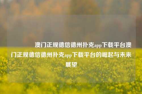 👍澳门正规德信德州扑克app下载平台澳门正规德信德州扑克app下载平台的崛起与未来展望