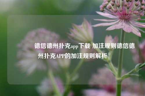 🥉德信德州扑克app下载 加注规则德信德州扑克APP的加注规则解析