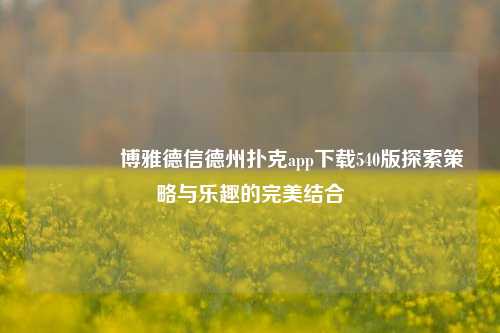 🥈博雅德信德州扑克app下载540版探索策略与乐趣的完美结合