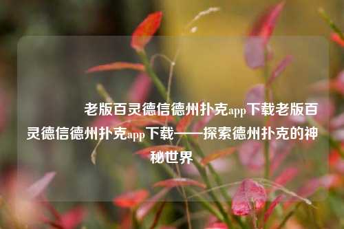 🥉老版百灵德信德州扑克app下载老版百灵德信德州扑克app下载——探索德州扑克的神秘世界