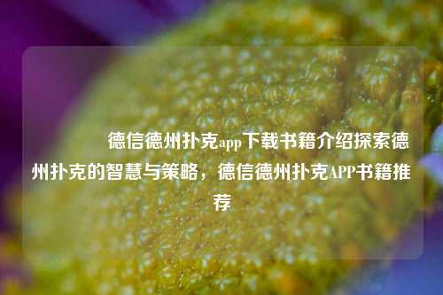 🥉德信德州扑克app下载书籍介绍探索德州扑克的智慧与策略，德信德州扑克APP书籍推荐
