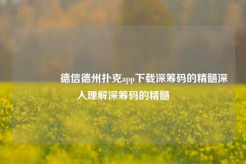 👍德信德州扑克app下载深筹码的精髓深入理解深筹码的精髓
