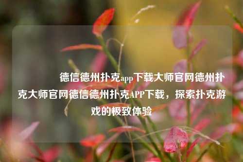 🥈德信德州扑克app下载大师官网德州扑克大师官网德信德州扑克APP下载，探索扑克游戏的极致体验