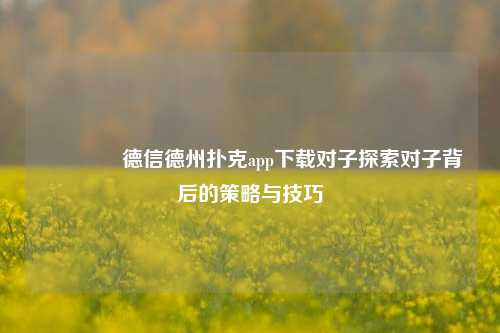 🥈德信德州扑克app下载对子探索对子背后的策略与技巧