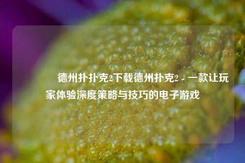 🥈德州扑扑克2下载德州扑克2 - 一款让玩家体验深度策略与技巧的电子游戏