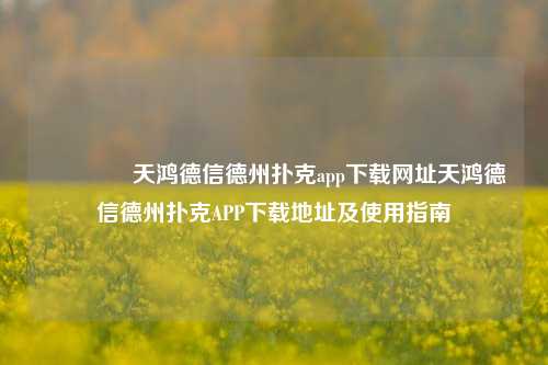 🌈天鸿德信德州扑克app下载网址天鸿德信德州扑克APP下载地址及使用指南