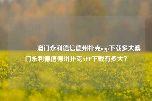 🌈澳门永利德信德州扑克app下载多大澳门永利德信德州扑克APP下载有多大？