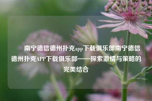 ✌️南宁德信德州扑克app下载俱乐部南宁德信德州扑克APP下载俱乐部——探索激情与策略的完美结合