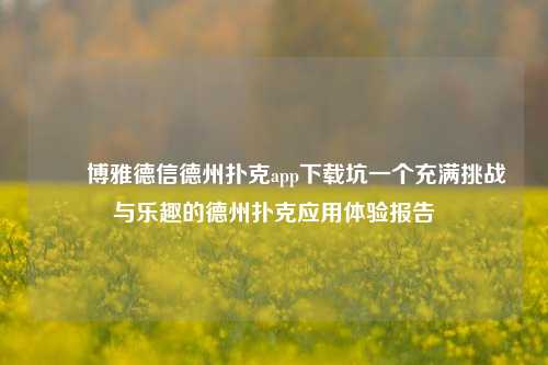 ✌️博雅德信德州扑克app下载坑一个充满挑战与乐趣的德州扑克应用体验报告