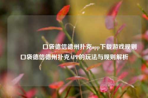 🎖️口袋德信德州扑克app下载游戏规则口袋德信德州扑克APP的玩法与规则解析