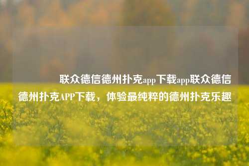 🥈联众德信德州扑克app下载app联众德信德州扑克APP下载，体验最纯粹的德州扑克乐趣