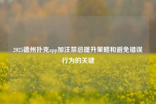 2025德州扑克app加注禁忌提升策略和避免错误行为的关键