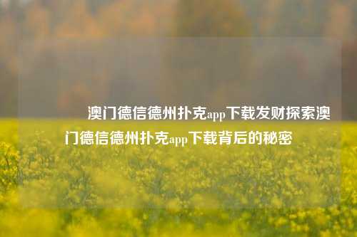 🌈澳门德信德州扑克app下载发财探索澳门德信德州扑克app下载背后的秘密