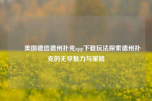 ✌️美国德信德州扑克app下载玩法探索德州扑克的无尽魅力与策略