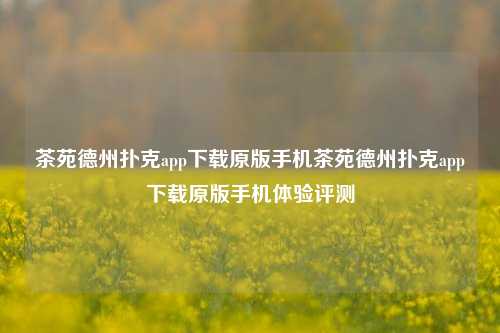 茶苑德州扑克app下载原版手机茶苑德州扑克app下载原版手机体验评测