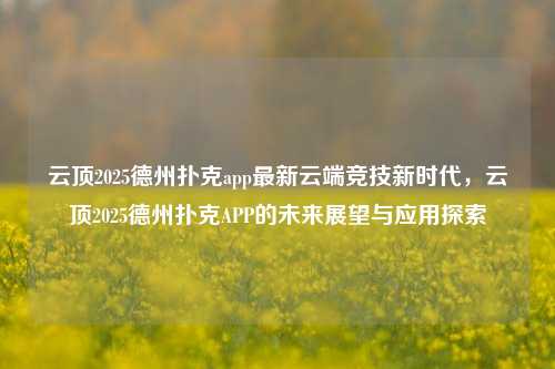 云顶2025德州扑克app最新云端竞技新时代，云顶2025德州扑克APP的未来展望与应用探索