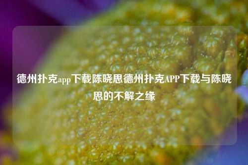 德州扑克app下载陈晓思德州扑克APP下载与陈晓思的不解之缘